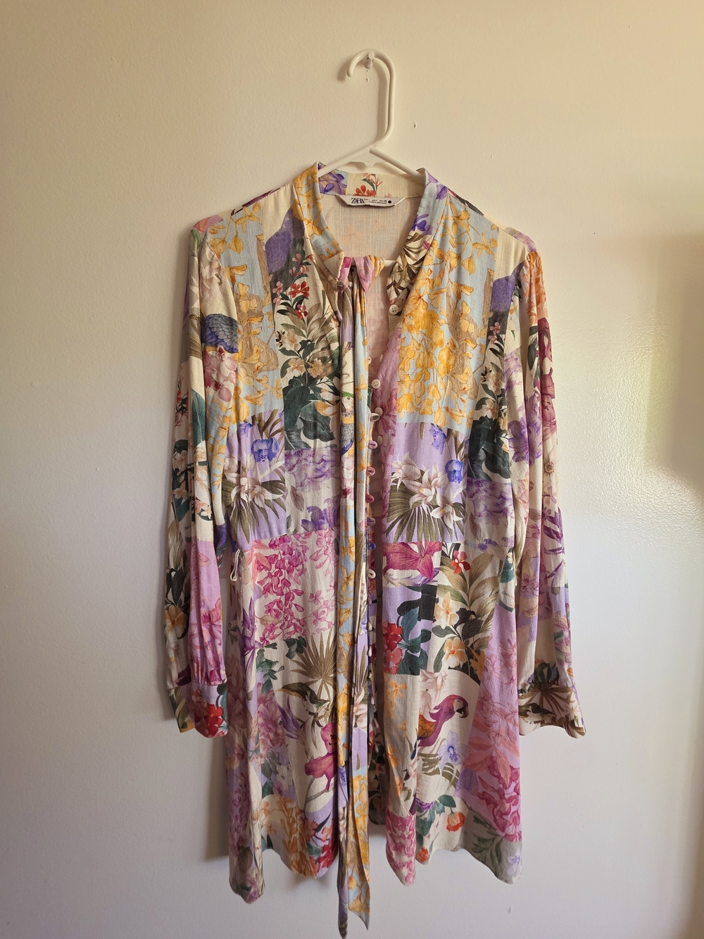 ZARA Floral Button-Front Tunic with Tie - Multicolor